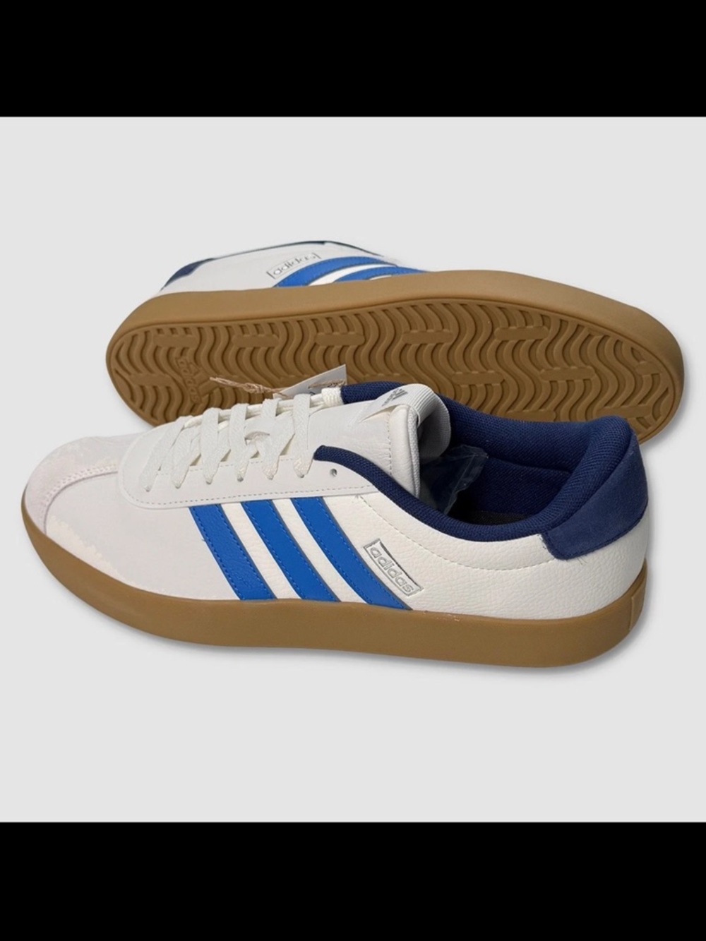adidas VL Court 3.0 Sneakers - White with Blue Stripes & Gum - Picture 2 of 9